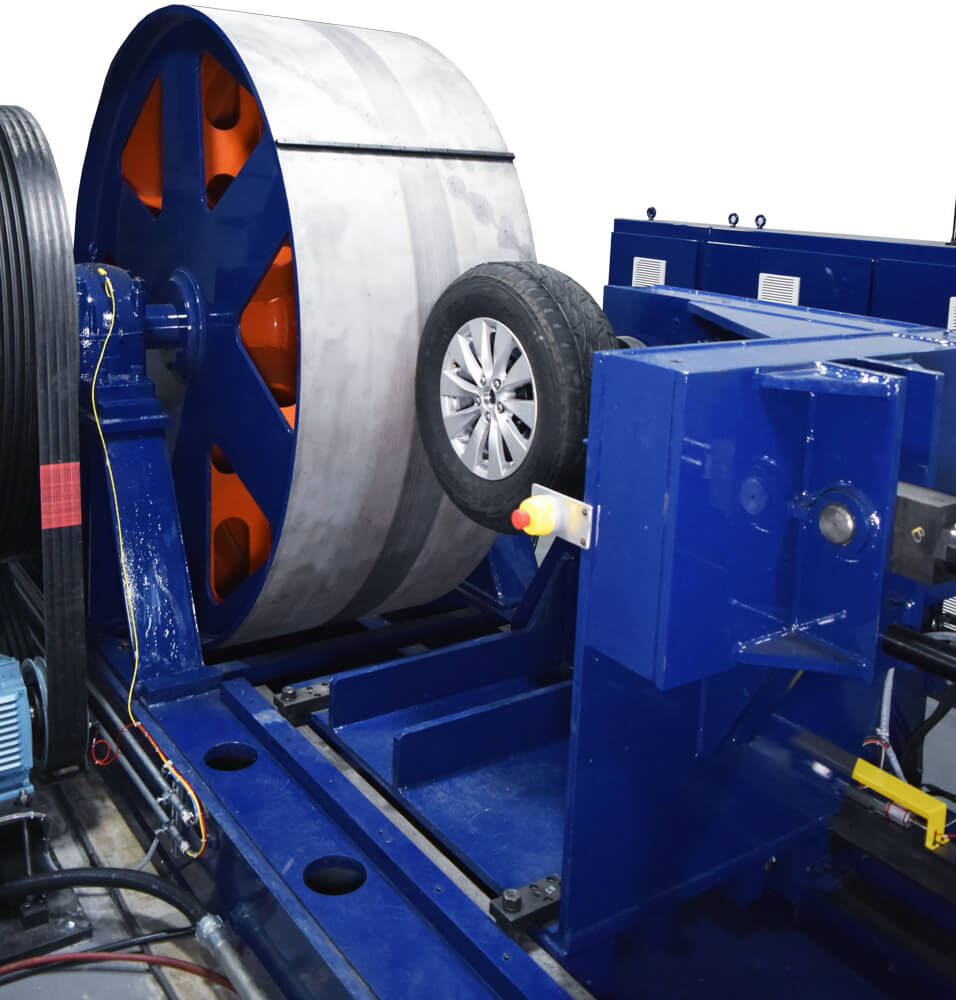 Máquina para ensayos de llantas según normas NTC1275, NTC1303, FMVSS109, FMVSS119, FMVSS 139 , ECE 34, 50.